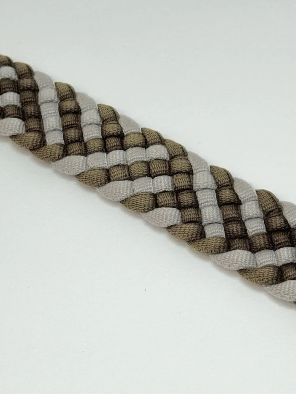 johnnie-O Braided Canvas Belt in Tan, Olive & White with Leather Trim